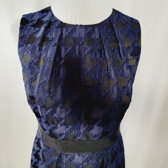 Carmen Marc Volvo Sheath Dress Houndstooth Jaquared Textured Blue Black  Size 10 - Picture 3 of 12